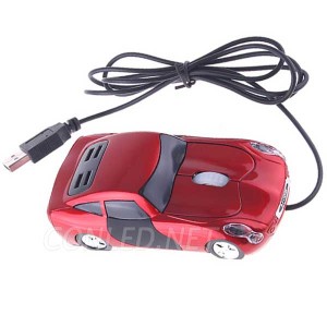Ratón óptico rojo con forma de coche iluminado con leds.