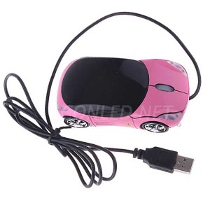 Ratón óptico rosa con forma de coche iluminado con leds.