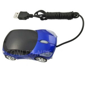 Ratón óptico azul con forma de coche iluminado con leds.